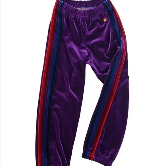 Aviator Nation Kid's Classic Velvet Sweatpants in Purple - Picture 12 of 12